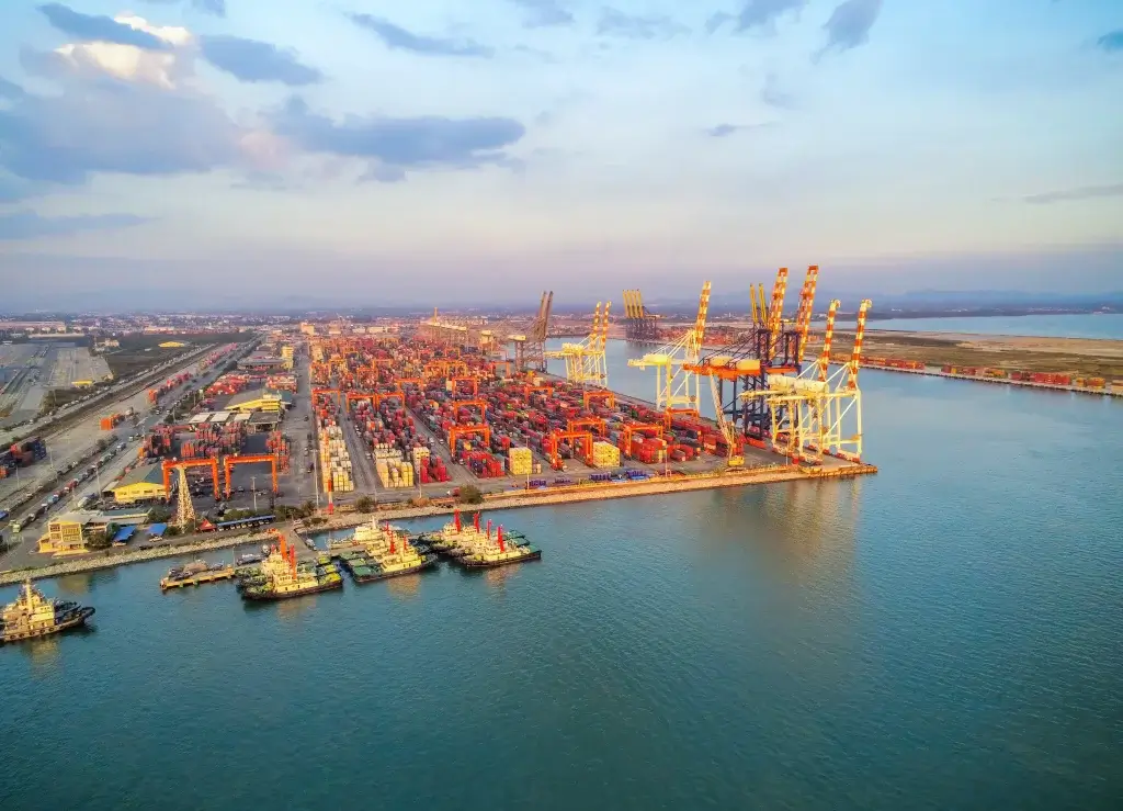 container terminal and cranes at seaside port